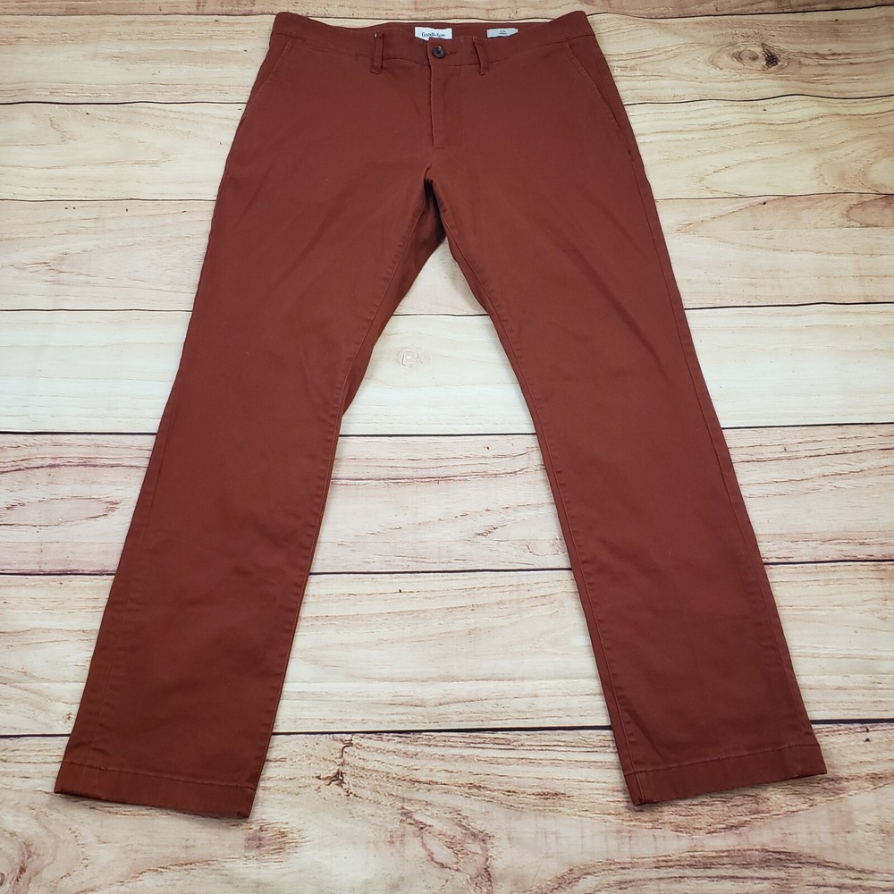 Goodfellow Pants Mens 34x30 Brown Straight Slim Chino Slacks‎ Flat Front Adult